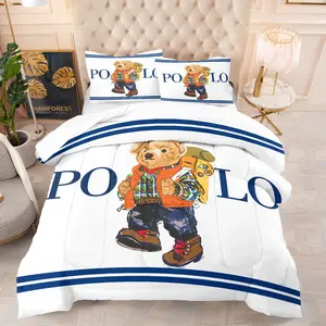 Bear printed Comforter Set, including 1 comforter and 1 or 2 pillowcases without pillowcases, soft adult bedroom decoration gift, Suitable For Decorating Rooms For Teenagers And Children