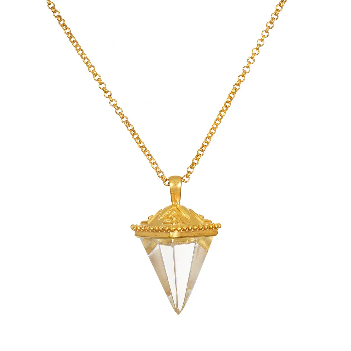 Women's Truthful Guidance Crystal Pendulum Necklace - 18 Karat Gold Plate Brass Base, Clarity & Harmony Healing Wear, Long Chain Fashion Costume Jewelry Accessory