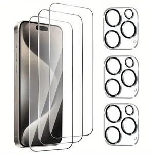 Premium Tempered Glass Screen Protector for iPhone 17/16/15/14/13/12/11 Pro Max Pro Plus Mini iPhone 16/15/14/13/12/11 Pro Max Plus Mini with Triple Camera Lens Cover – Smooth Surface, High Transparency and Anti-Oil Coating
