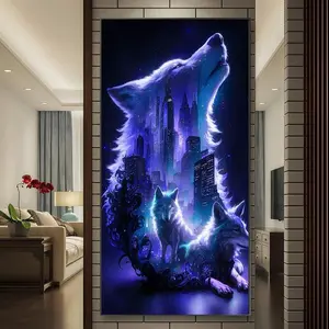 Wolf Pattern DIY Diamond Arts Colorful Painting Kit without Frame, DIY 5D Diamond Arts Colorful Painting Kit, Wall Art Decor for Home Living Room Bedroom
