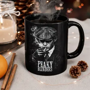 Vintage Gangster Style Coffee Mug, Dark Noir Smoking Man Cup, Retro Aesthetic Black Mug, Old School Classic Gift For Him