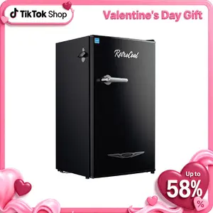 Upstreman mini fridges Retro BR321 PRO 3.2 Cu.Ft with Bottle Opener Energy Saving Adjustable Thermostat Metal Handle LED Lamp Small Refrigerator for Bedroom Office Dorm Mini Fridge Freezer Mini Refrigerator pantry drink fridge skincare fridge Square