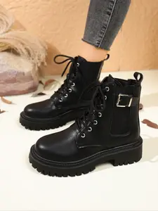 Women's Koi Lace Up Platform Combat Boots Rubber, Fashionable Durable Daily Wear, Perfect for Casual, Fall & Winter Style Footwear