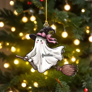[NEW] Personalized Witch Ghost Suncatcher – Custom Flying Ghost with Hat & Broom