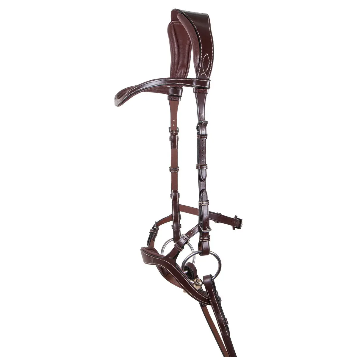 Anatomic English Leather Bridle for Sensitive Horses - Horse Supplies Tack with Poll Relief Padding, Padded Noseband, Integrated Throat Design, Fixed Cheeks, Bit, Reins, Pressure Point Alleviation