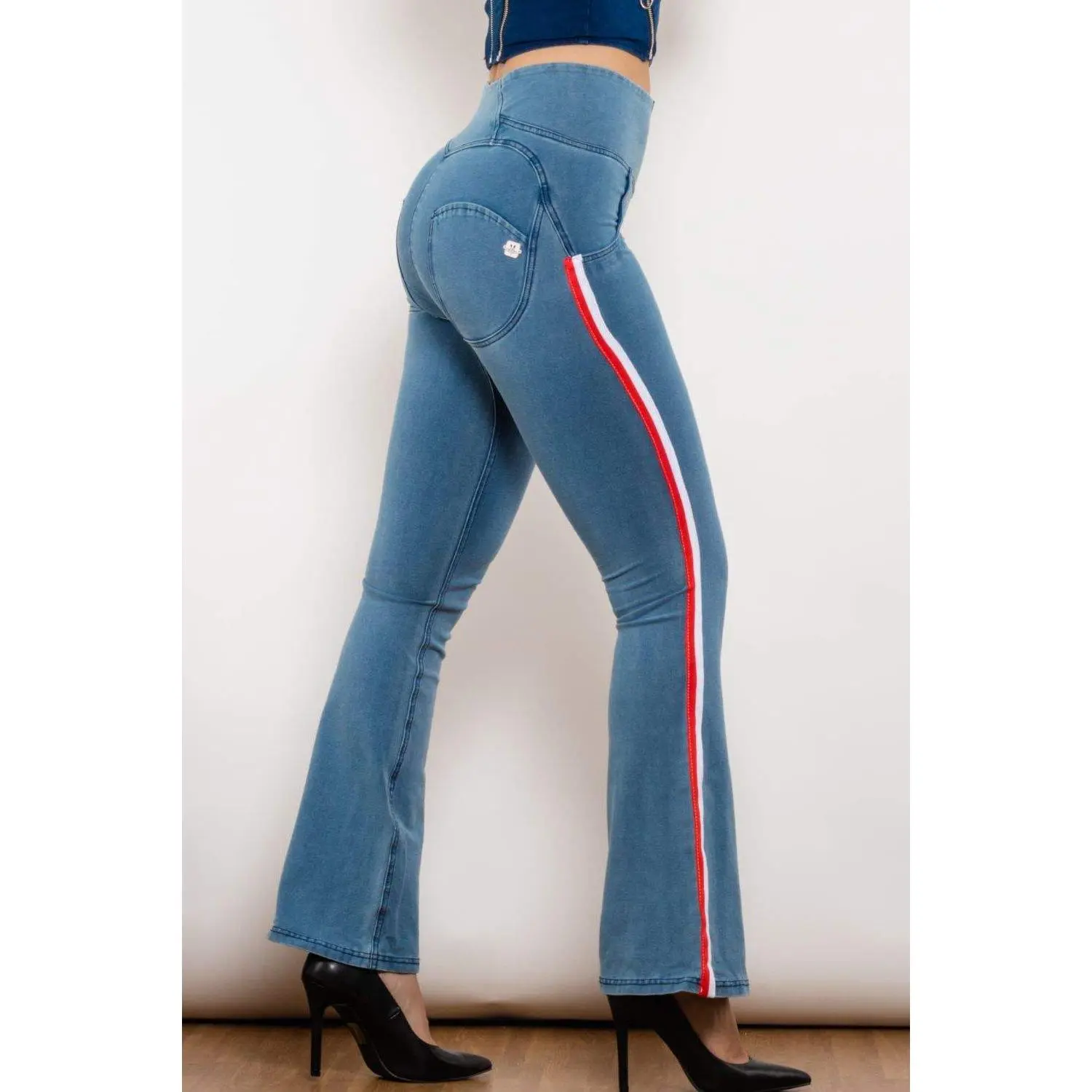 Side Stripe Zip Closure Bootcut Jeans