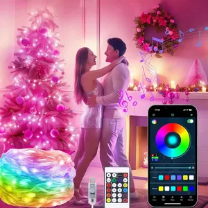 Remote & App-Controlled Smart RGB LED Strip Lights, Multi-Color LED Fairy Lights, USB-Powered, IP65 Waterproof, Music/Voice Sync, Ambient Decorative Lights for Weddings & Parties