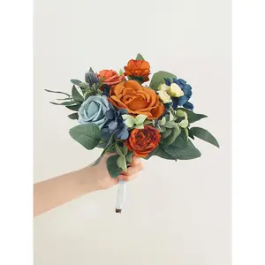 Rinlong 9.4 inch wide Navy Blue & Burnt Orange Bridesmaid Bouquet