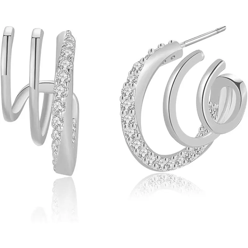 Round Triple Hoops-White Gold