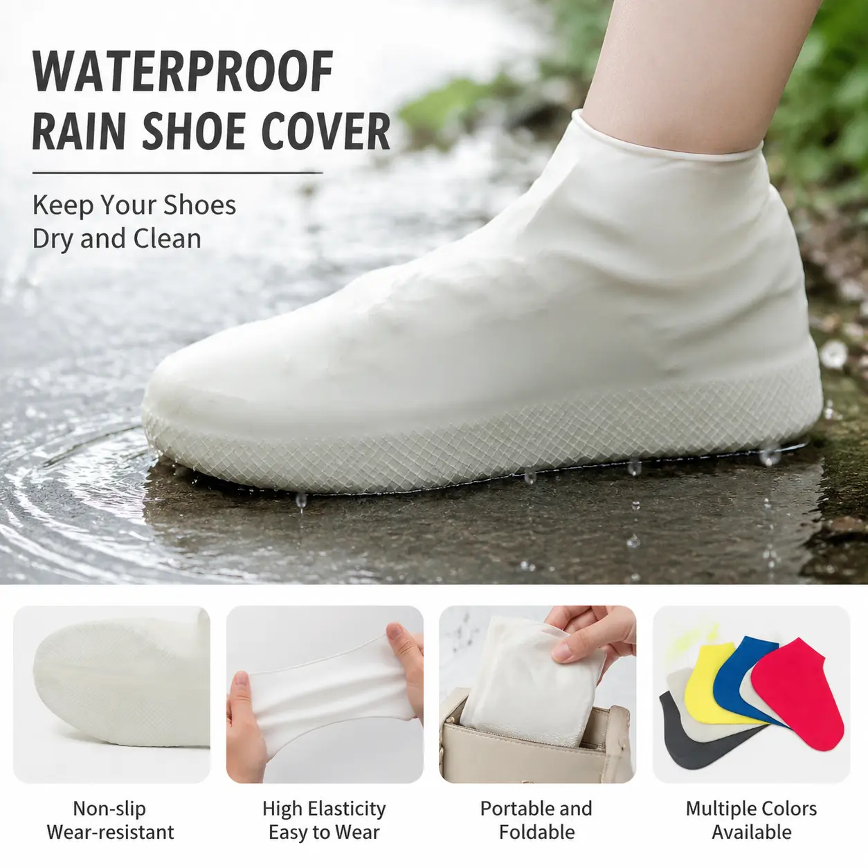 1 Count, Waterproof Anti-slip Thickened Wear-resistant Stretchy Shoe Covers for Outdoor Rainy Day Walking and Daily Travel