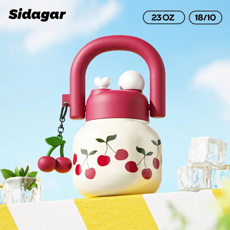 [Siadagr] 23oz Cute Aesthetic Water Bottle with Charm Dol S316L Steel 2 Way Straw Wide Mouth Smudge Proof Lipstick Detachable Strap for Girls Travel Selfie Must Have Kid Cup