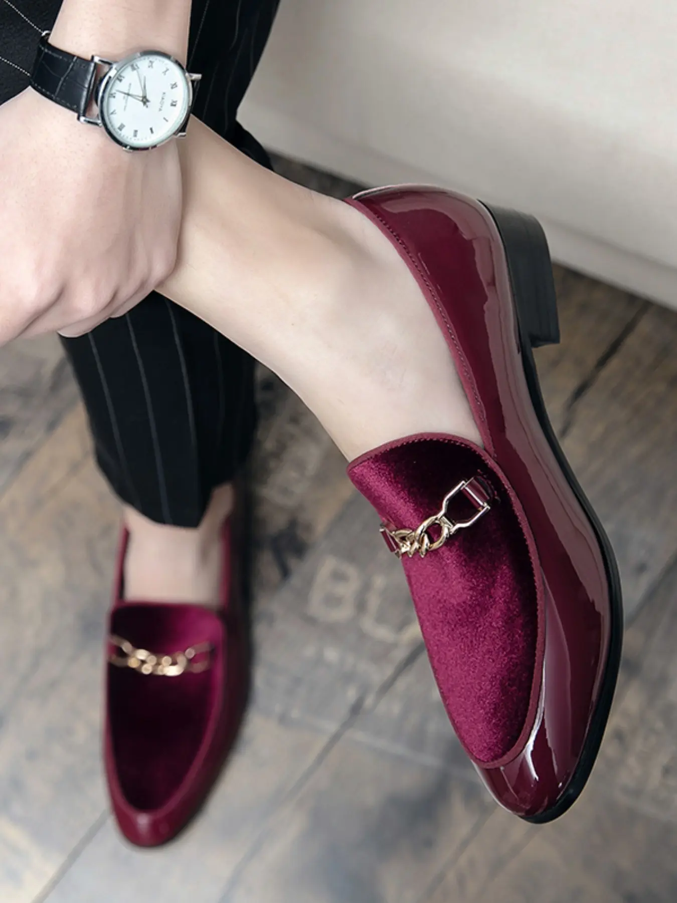 Men's Trendy Classic Fashionable Pointed Toe Leather Loafers, Slip-On Velvet Shoes, Large Size Casual Party Wedding Shoes, Groom Formal Dress Shoes, Footwear