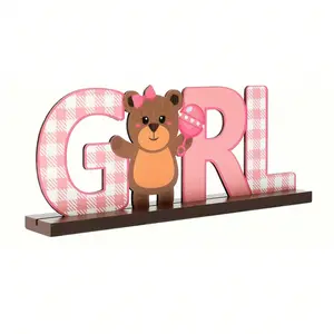 2Pcs Wooden Teddy Bear Gender Reveal Plaque Set – Blue & Pink Detachable Boxwood Signs for Baby Shower, Birthday & 1st Birthday Party Decorations, Table Centerpiece & Dessert Table Decoration