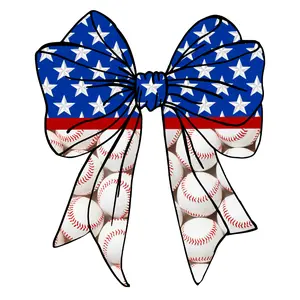 Baseball American Flag Bow Direct To Film Print, DTF Print, Ready To Press Print For T-Shirts