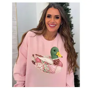Faux Pink DTF Print Quilted Mallard Duck,  Patchwork Duck, Pink Mallard Duck Sweatshirt