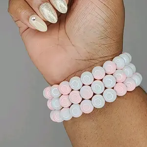 Ligjt Neon Orange Two Toned Shimmer Beaded Bracelet