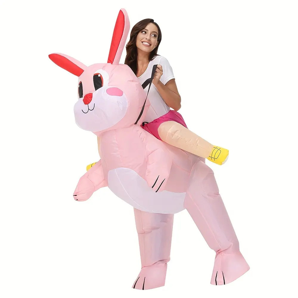 Women's Loose-Fitting Bunny Inflatable Suit - Oversized Polyester Animal Costume, Fashion Accessories for Halloween, Easter Party Photo Props, Full Length