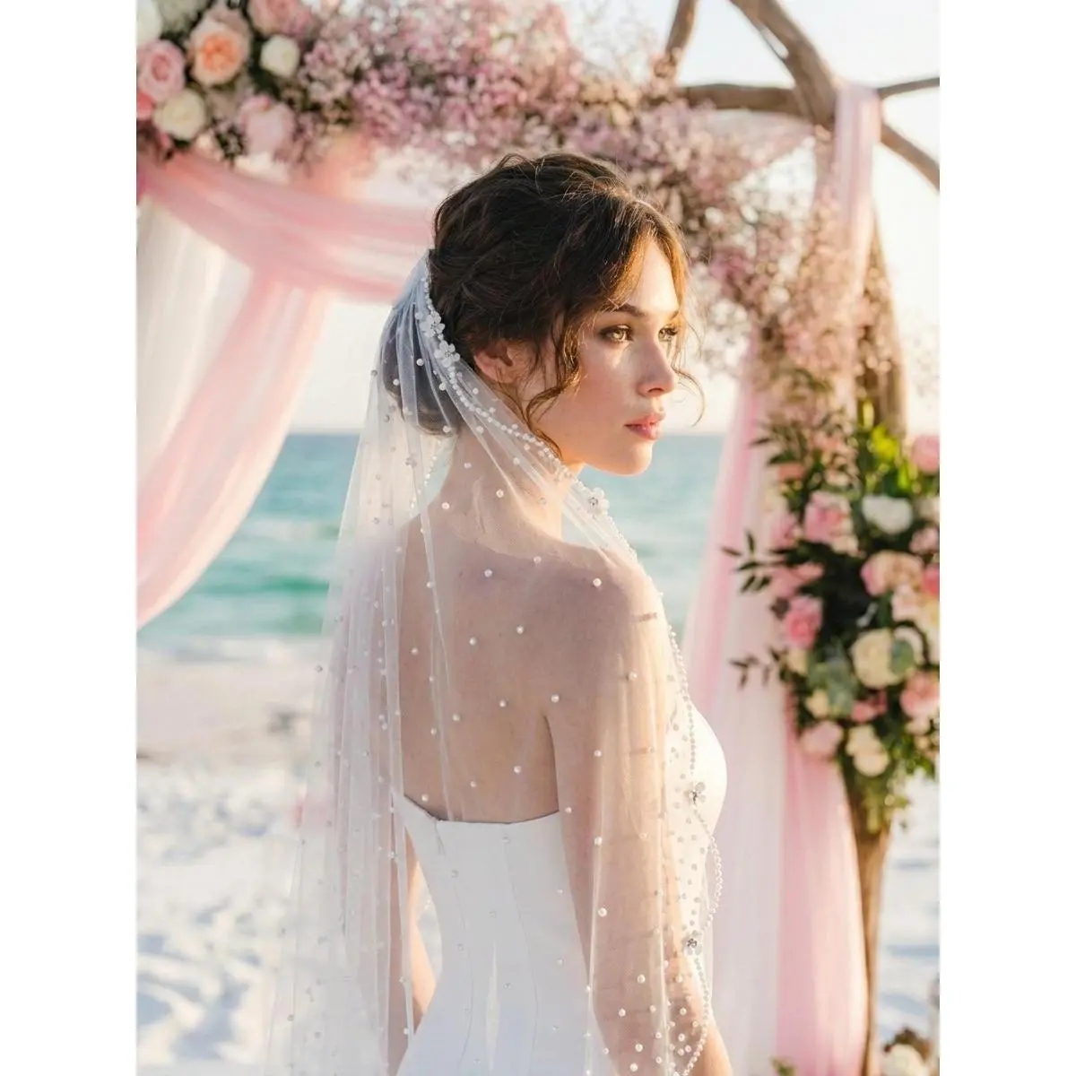 Pearl & Floral Rhinestone Bridal Veil