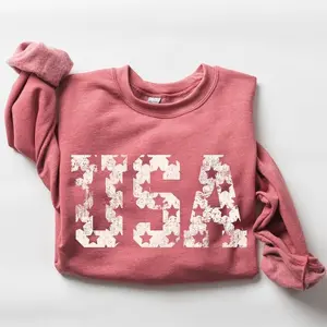 USA Sweatshirt, Star Pattern Patriotic USA Hoodie, 4th of July American Flag Tee for Women and Men