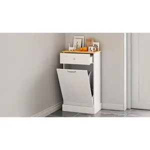 Double Tilt Out Trash Cabinet,10 Gallon Tilt Out Trash Cabinet, Upgrade Wooden Freestanding Recycling Cabinet with Hidden Drawer, White