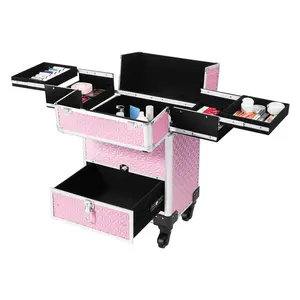 Rolling Nail Case Wheeled Manicure Storage Case Polish Organizer Professional Makeup Trolley for Studio or Travelling Nail Technician Artists Cosmetologist Stylist