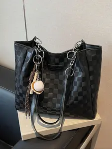 Women's Fashionable Tote Bag, Elegant Commuter Bag, Large Capacity Shoulder Bag with Zipper & Chain, Casual Trendy Versatile High-quality