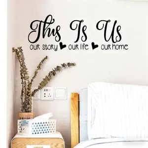 1pc motivational slogan decorative wall sticker: 'This is Us', combined with love elements, telling exclusive stories, warmth of life and home, injecting emotions and personality into the space, vinyl removable home decoration sticker