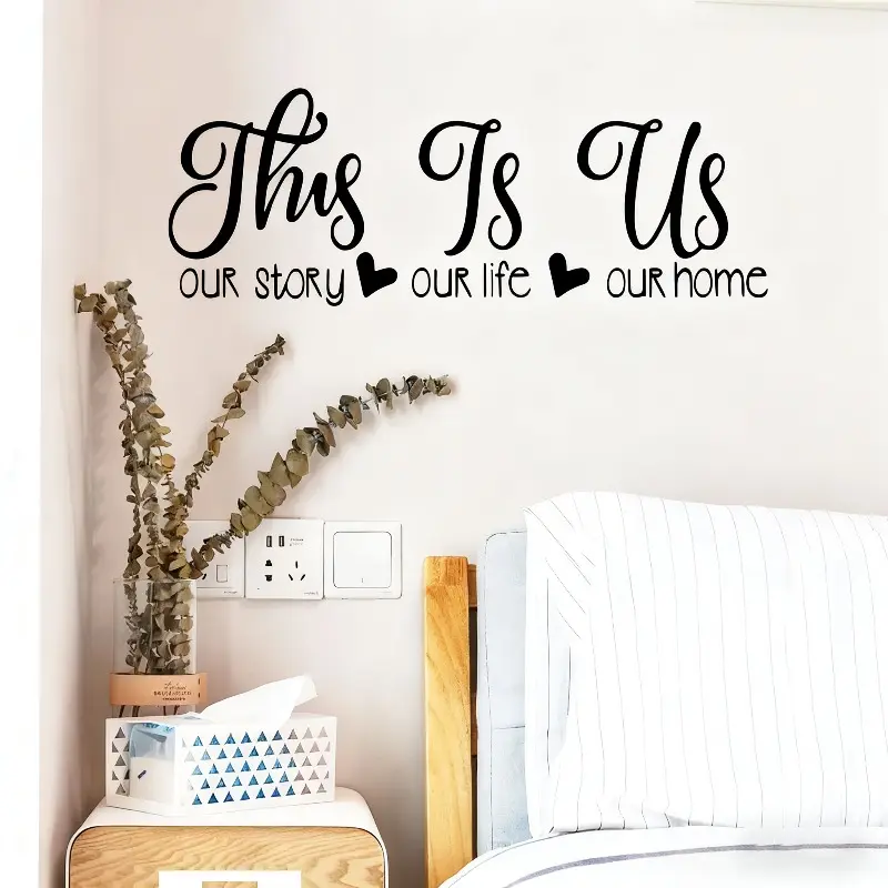 1pc motivational slogan decorative wall sticker: 'This is Us', combined with love elements, telling exclusive stories, warmth of life and home, injecting emotions and personality into the space, vinyl removable home decoration sticker