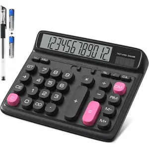 Desktop Calculator with  5-Inch LCD Display, 12-Digit Two Way Power Solar &  Office Calculator with Big Buttons for Business, Accounting &  Use(Black)