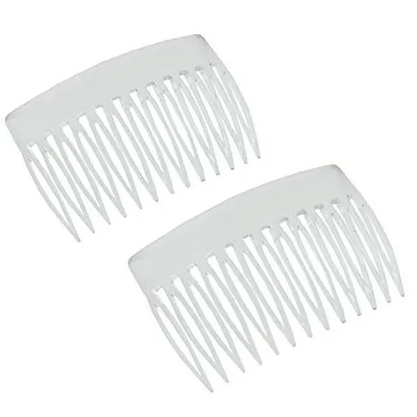 Parcelona French Bold Edge Clear Small Cellulose 13 Teeth Side Hair Combs- 2Pcs