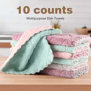 10 Counts Cleaning Cloth for Kitchen, Microfiber Premium Fabric Cloths, Double-Sided Dish Cleaning Cloths, Reusable Multi-function Home Cleaning Cloth, Random Colors