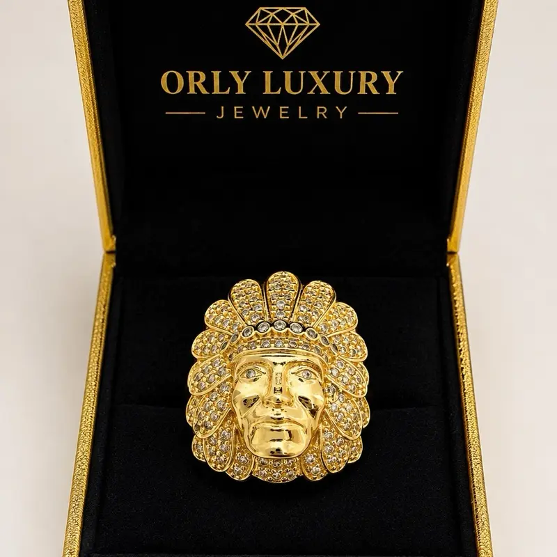 Orly Luxury Chief Ring - 14K Gold Plated Stainless Steel, Water Resistant Hip Hop Ring