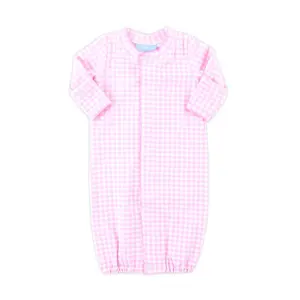 Pink Gingham Layette Gown - Soft Knit Outfit for Baby Girls