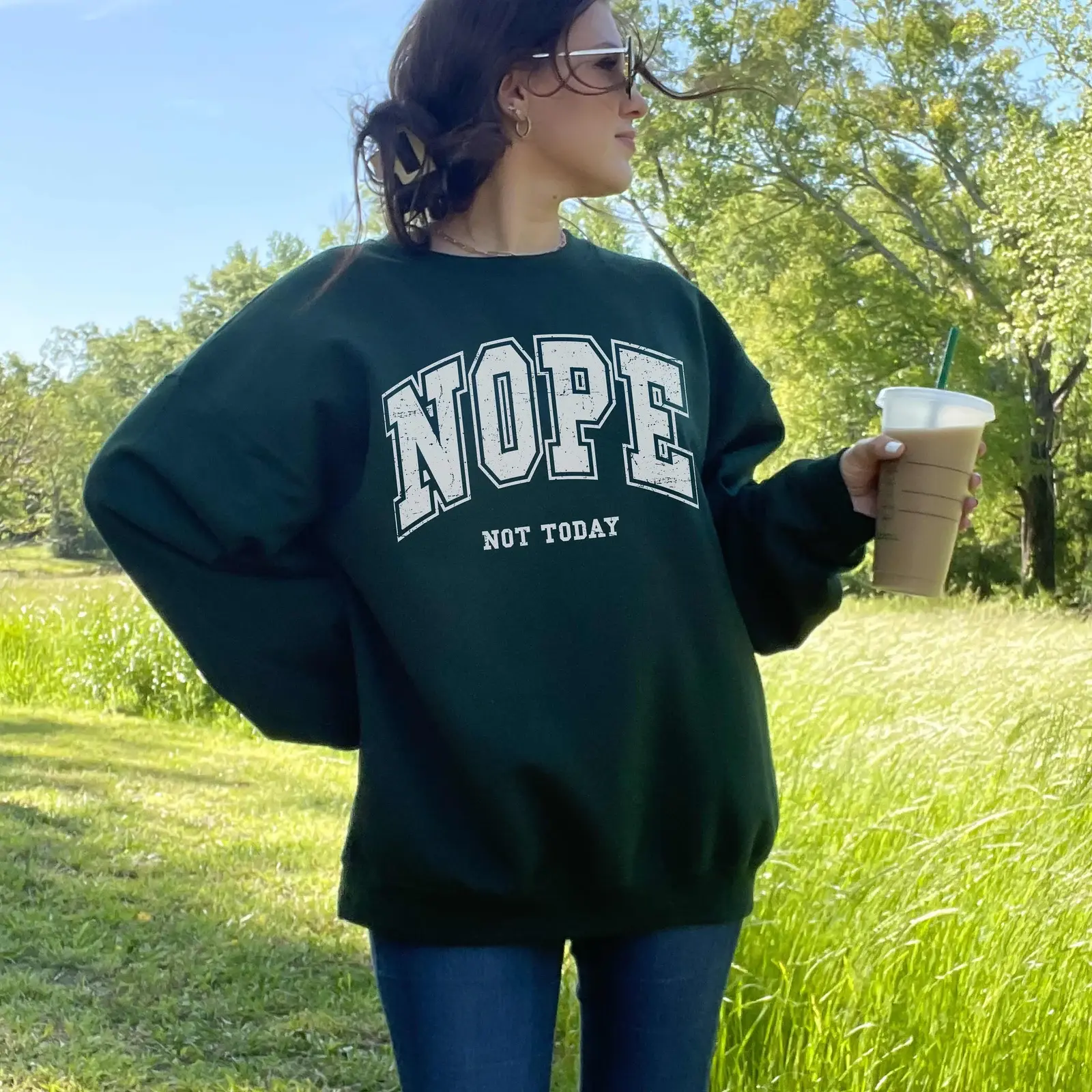 Nope Not Today Sweatshirt, Varsity Sweater for Women, Women's Sweatshirts, Funny Shirt, Cozy Crewneck, Y2K Clothing