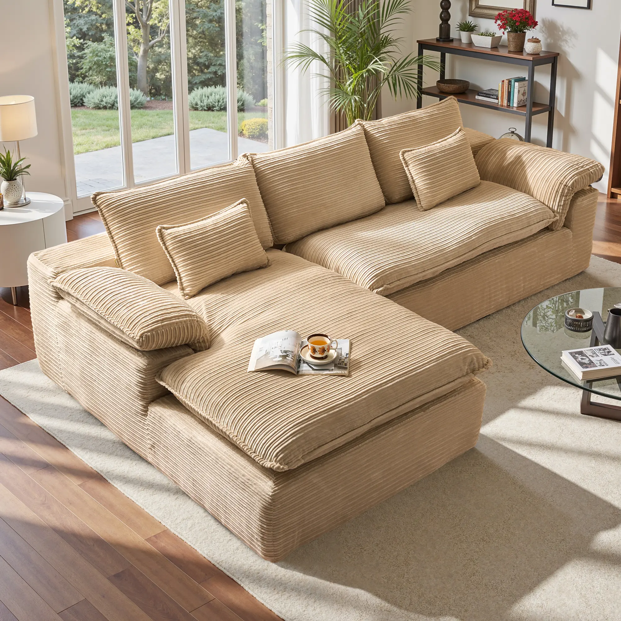 XIZZI 112" L Shaped Modular Sectional Sofa with Chaise, Boneless Cloud Couch with Layered Cushion, Upholstered Sofa in a Box, Flexible Module Combination for Living Room, No Assembly Require