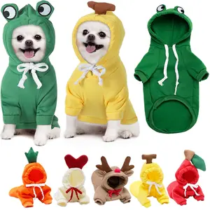 Winter Warm Fleece Pet Clothing Pet Christmas Reindeer Costume Cute Fruit Dog Clothes For Small Dogs Hoodies Puppy Cat Costume Coat For French Chihuahua Outfit Soft Comfortable Breathable Lightweight Fabric