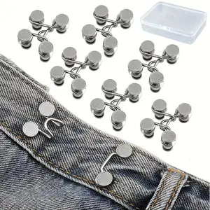 6-Pack No-Sew Jeans Button Tightener Kit with Storage Box - Adjustable Waistband for Women & Moms