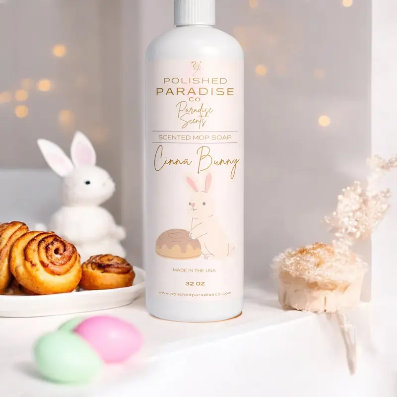 Polished Paradise Co CinnaBunny Cinnamon Bun Scented Mop Soap 32 Oz Premium Easter Holiday Floor Cleaner for Multiple Floor Types Multipurpose Made in USA