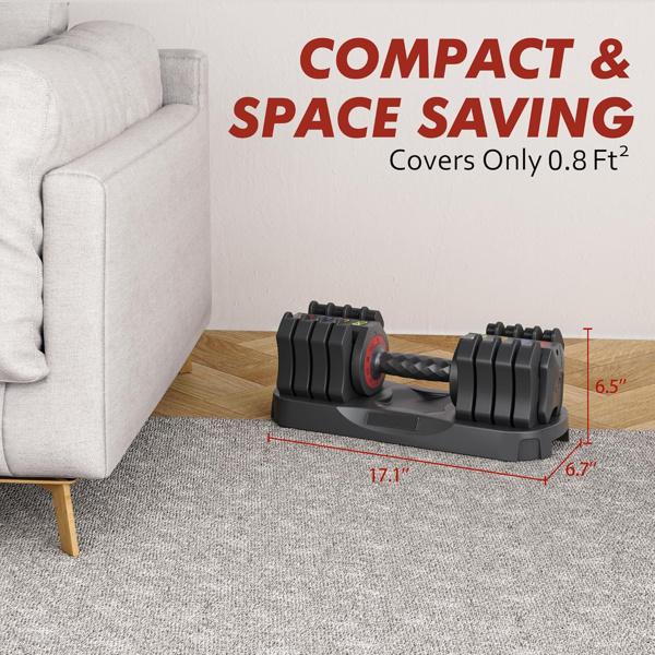 Adjustable Dumbbell Set of 22.5LB Set-1Sec Adjustable Dumbbell Weights-5 in 1 Free Weights Dumbbells Set with Effortless Tray/No-Slip Handle-Compact Size for Women/Men at Home Gym