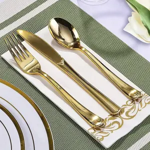 Set of 25 Pieces Imitation Metal Cutlery Set, Hotel Western Dining Knife Fork Spoon, Simple Gift Set for Party Student Picnic Use