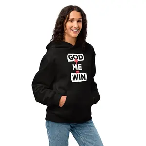 God + Me = Win Oversized Hoodie - Fitted Long Sleeve Casual Unisex Autumn Medium Length Hoodie with Brushed Fleece & Front Pocket