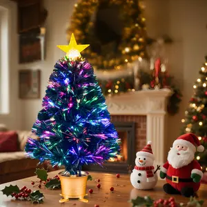 60cm Christmas Tree with Gold Star Top, Warm Lights, RGB Color Changing Pot, USB Powered, Perfect for Indoor Decor