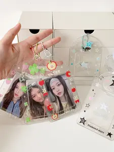 Transparent PVC Card Holder, Strawberry Clover Design, 3x4 Inch Photo Storage Display Hanger, Inner Photo Keeper, Idol Fan Collection Accessory