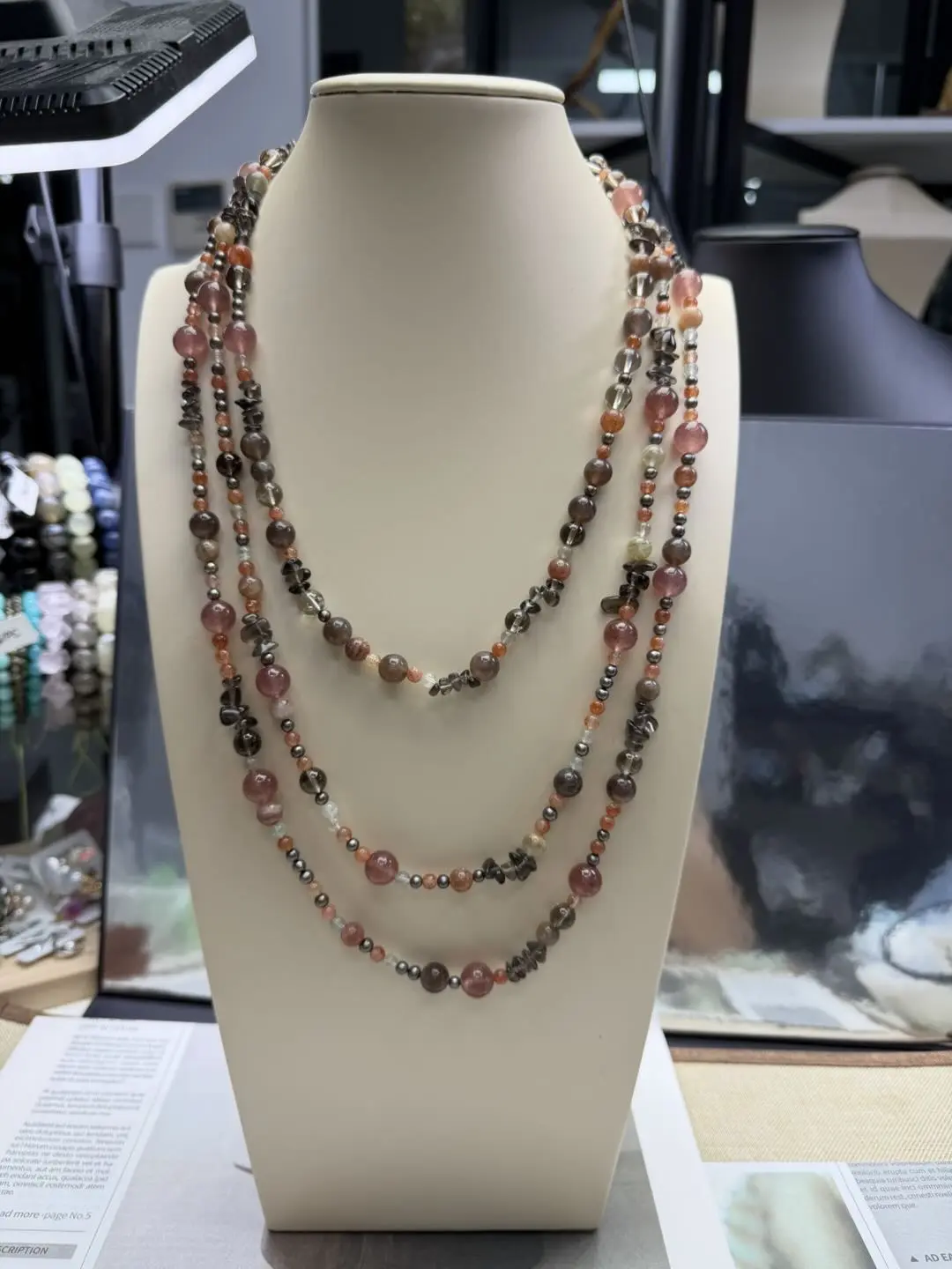Rebecca(16055)gc.Chocolate Pearl&Crystal Necklace