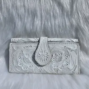Artisanal Leather Wallet with Floral Hand-tooled design