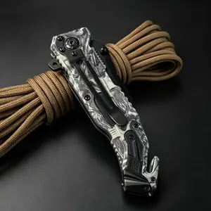 Sleek Camouflage Handle Folding Knife - Durable Everyday Utility Tool with Bottle Opener