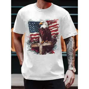T - Shirt Featuring Majestic Eagle Symbol Set Against American Flag Motif
