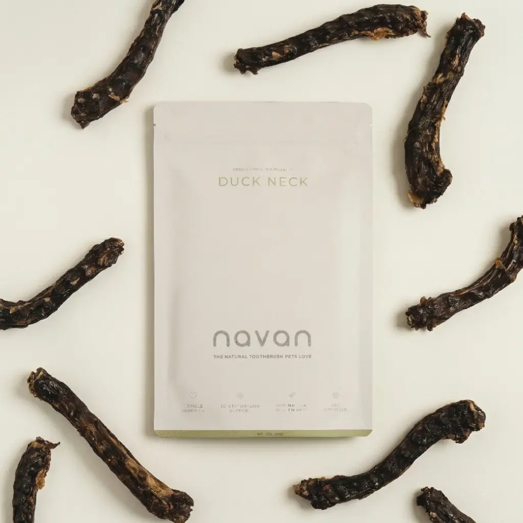 NAVAN Duck Neck Dog Chews 6 Count | 100% Natural Single-Ingredient | Human-Grade Dehydrated Whole Duck Neck | Glucosamine Chondroitin Collagen | Long-Lasting Natural Dental Chew