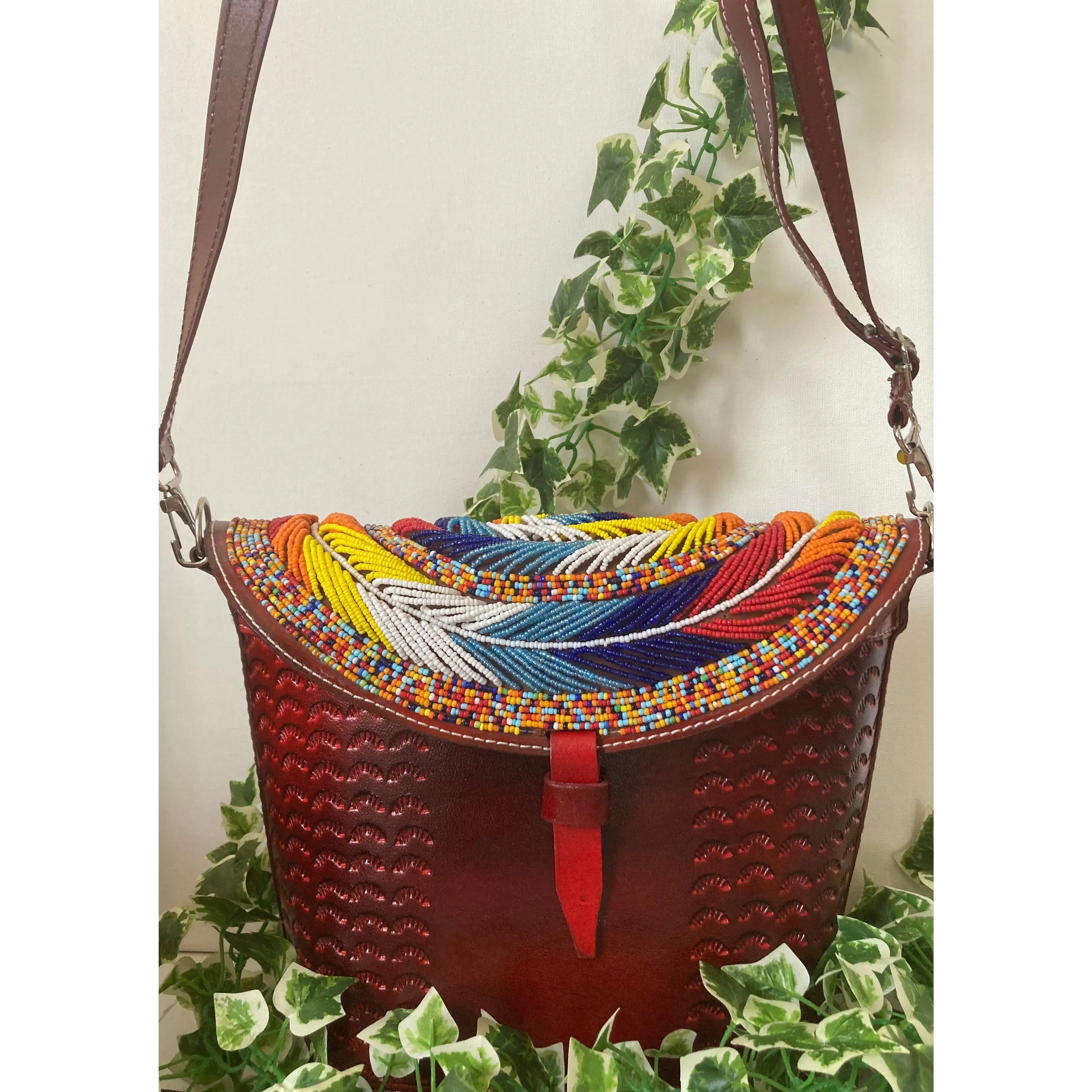 Maasai Leather Beaded Bag