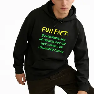 Funny Bumblebee Text Hoodie for Men – Long Sleeve, Loose Fit, Bright Yellow Print